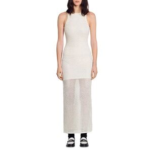 Sandro Diamond Diamante Rhinestone Knit Mesh Maxi Dress Ecru Ivory 36 4 S M $640